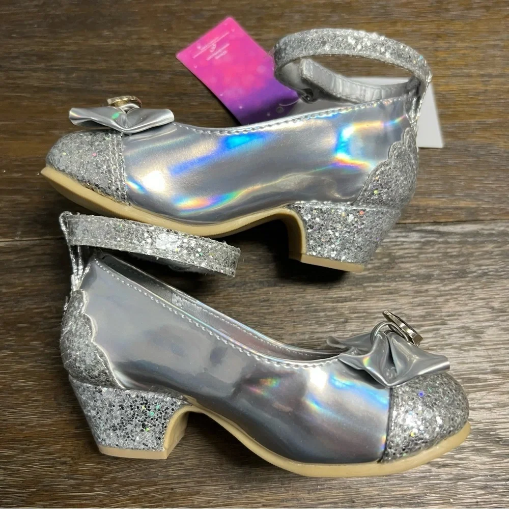Girls Disney Princess Ariel Ballet Shoes Silver Glitter Heels Size 6